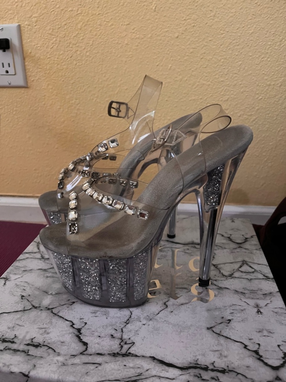 Pleasers bling Gem-Embellished Platform Heels - used